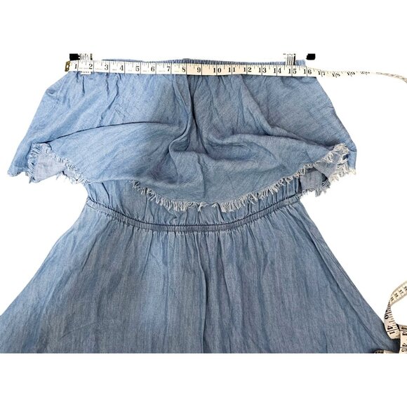 Elan Off-Shoulder Denim Tencel Dress With Frayed Hemline Women's Size M - Picture 10 of 10